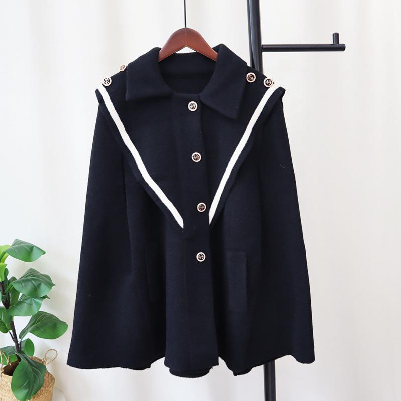 Navy collar knitted double-sided woolen cloak coat women's autumn and winter new temperament high-end sweater jacket shawl