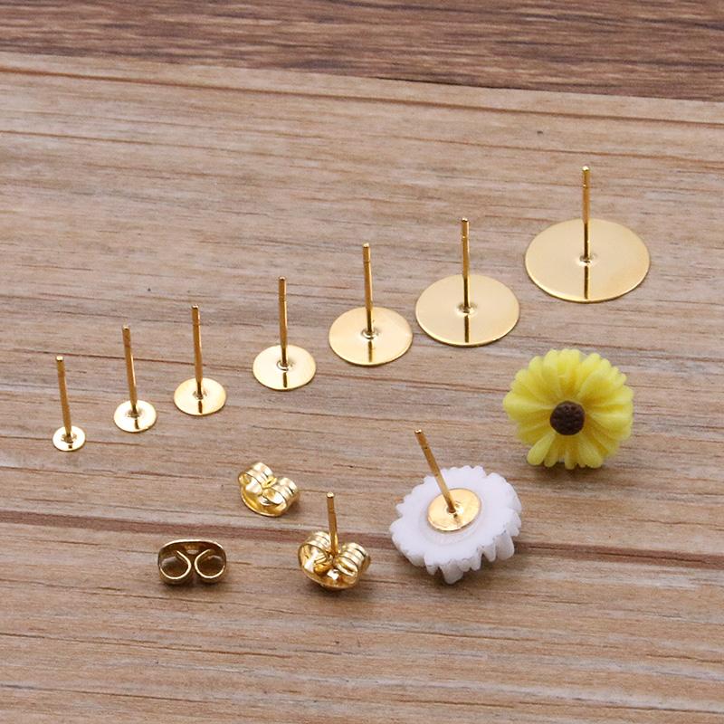 50-100 Stück 2 Farben Edelstahl Ohrstecker Leere Stiftbasis Pins Mit Verschluss Ohrrücken Für DIY Schmuckherstellung