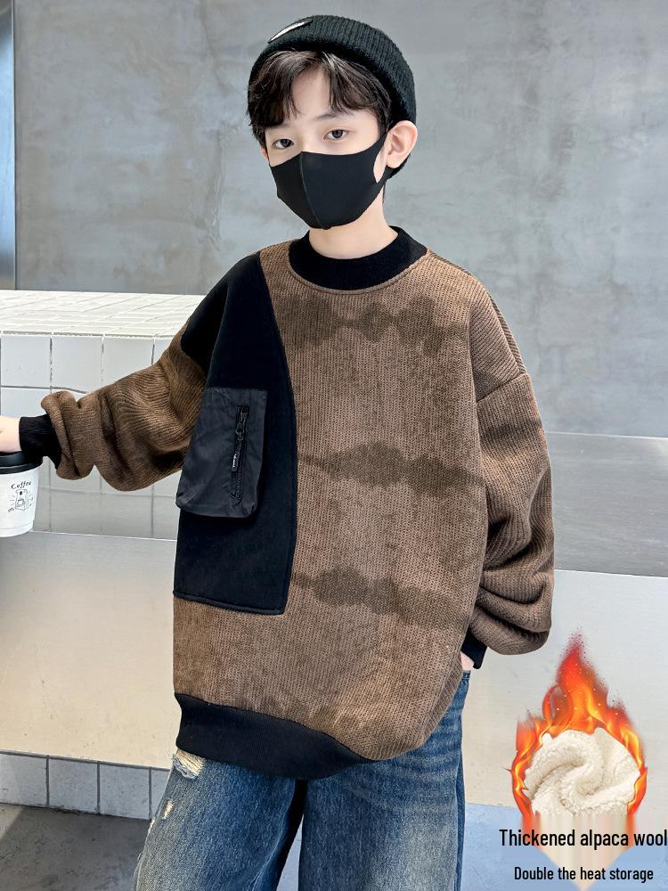Jungen Fleecegefüttertes Einteiliges Sweatshirt - 2025 Herbst/Winter Trend für Ältere Kinder