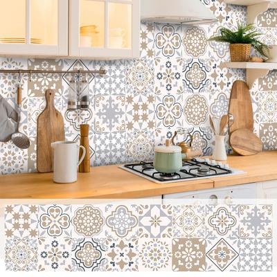 European Style Tile Wallpaper Self-Adhesive Bathroom Waterproof Pvc Tile Sticker Kitchen Oil-Proof Wall Decorative Wallpaper