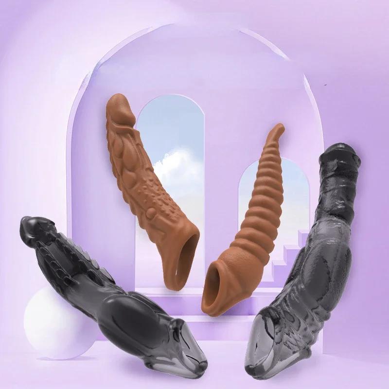 Penis Sleeve Sex Tool for Men Couple Penis Extender Cover Reusable Special Condom Cock Erotic Products for Adult Men