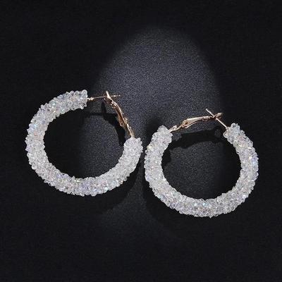 1 stk Geometrisk Rund Skinnende Rhinestone Stor Øredobb Smykketilbehør Gaver Kvinner Sommermote Sjarm Krystall Hoop Øredobber