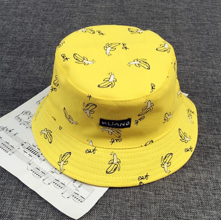 Ins Hot banana chips Japanese retro style canvas Bucket hat women's double-sided Sun hat street casual couple basin hat