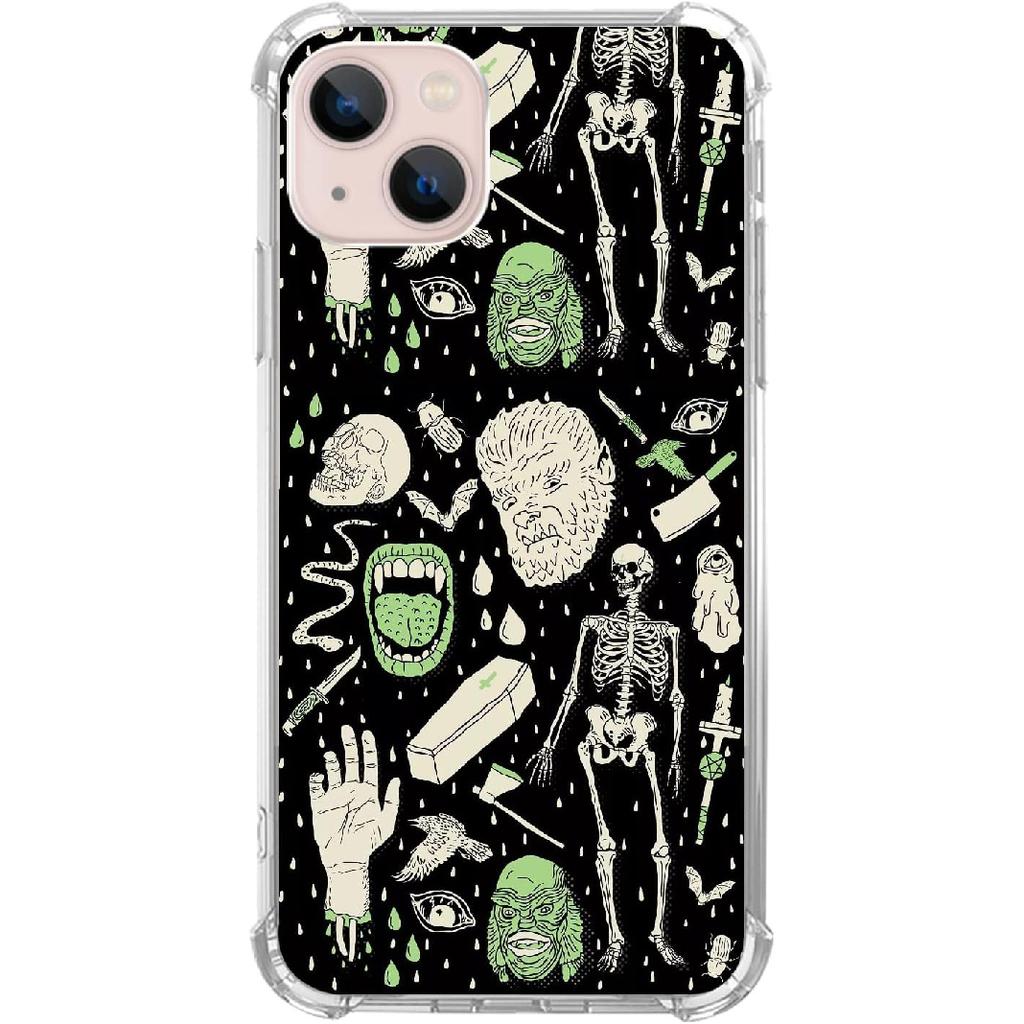 Witchy Skull Art Case Compatible with iPhone 14, Aesthetic Dark and Green Witchcraft Skeleton Bones Case for iPhone 14, Trendy Cool TPU Bumper Phone