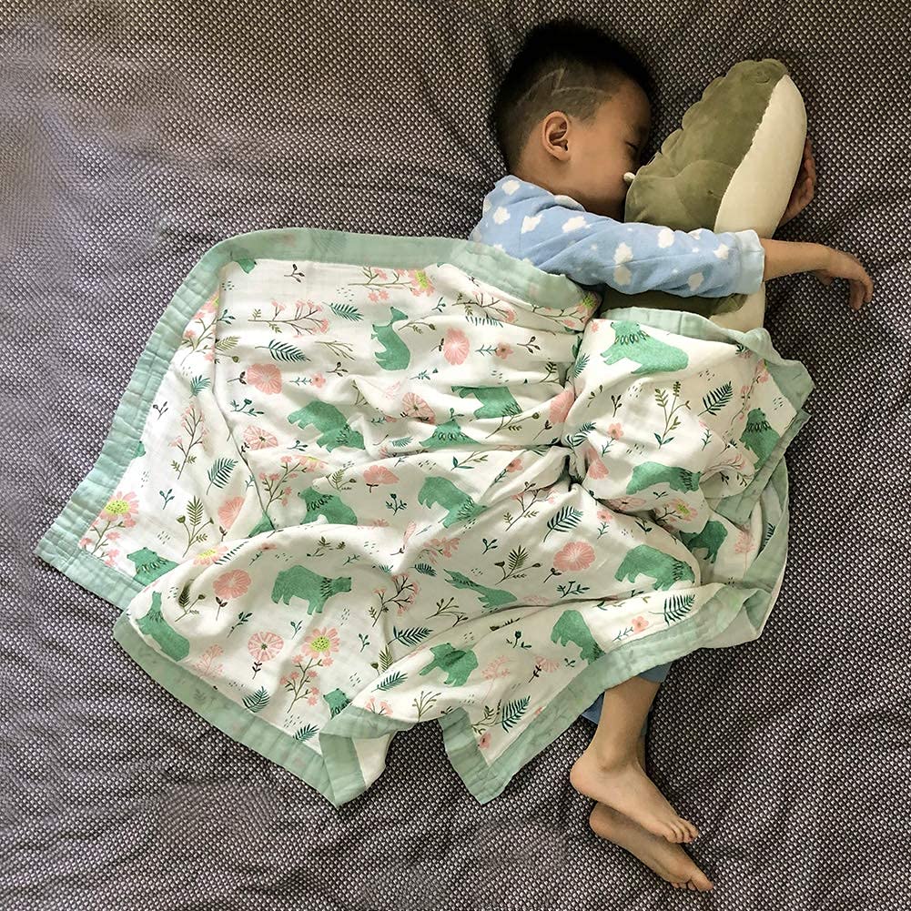 Weiche Gaze Baby 4 Lagen Bambus Baumwolle Baby Bambus Baumwolle Nickerchen Steppdecke für Jungen und Mädchen praktische Größe 110cm 115cm Hautfreundliche Decke, Wickeltuch, 70%