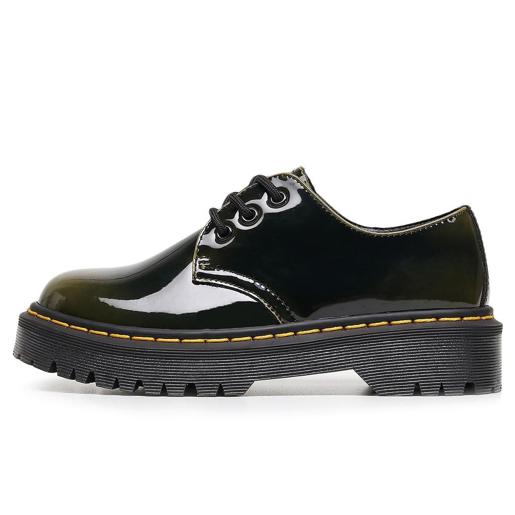 Medium and Thick Bottom Hole Small Leather Shoes Women's, Men's Low-top Leather Color-changing Green Round Head Casual Student Muffin Bottom Short