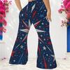 Women Plus Size High Waist Full Length Flared Pants White Star Printed Trousers