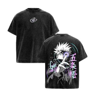 Manga Jujutsu Kaisen Gojo Satoru T-Shirt Für Herrenbekleidung Vintage Gewaschenes Oversize T-Shirt Kurzarm Baumwoll-Tees Tops