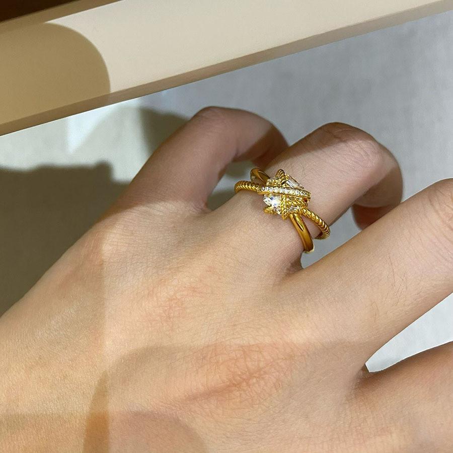 Copper Zircon Flower Cross Ring For Women Fashion Jewelry Gift GoldRing