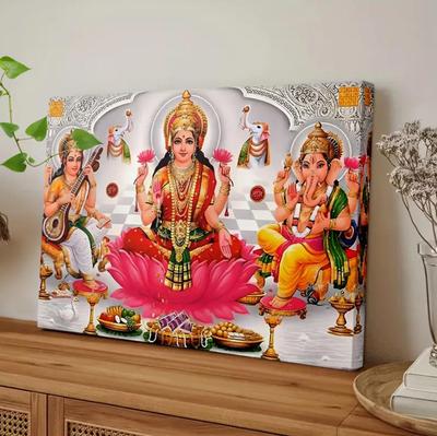 Buddhistische Statue Leinwand Ölgemälde mit Kiefernholzrahmen für das Wohnzimmer