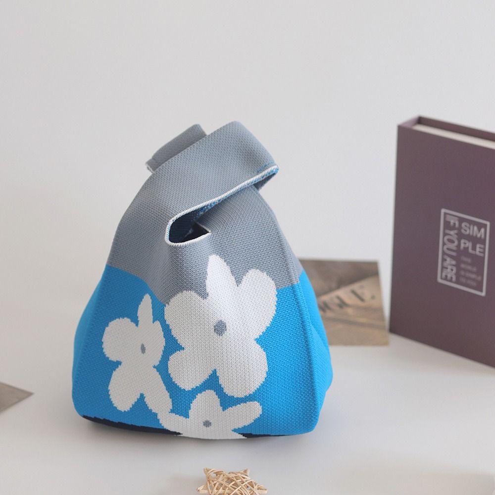 Reusable Mini Shoulder Bag Women Girls Casual Color Knot Wrist Bag Handmade Tote Bag Knit Handbag