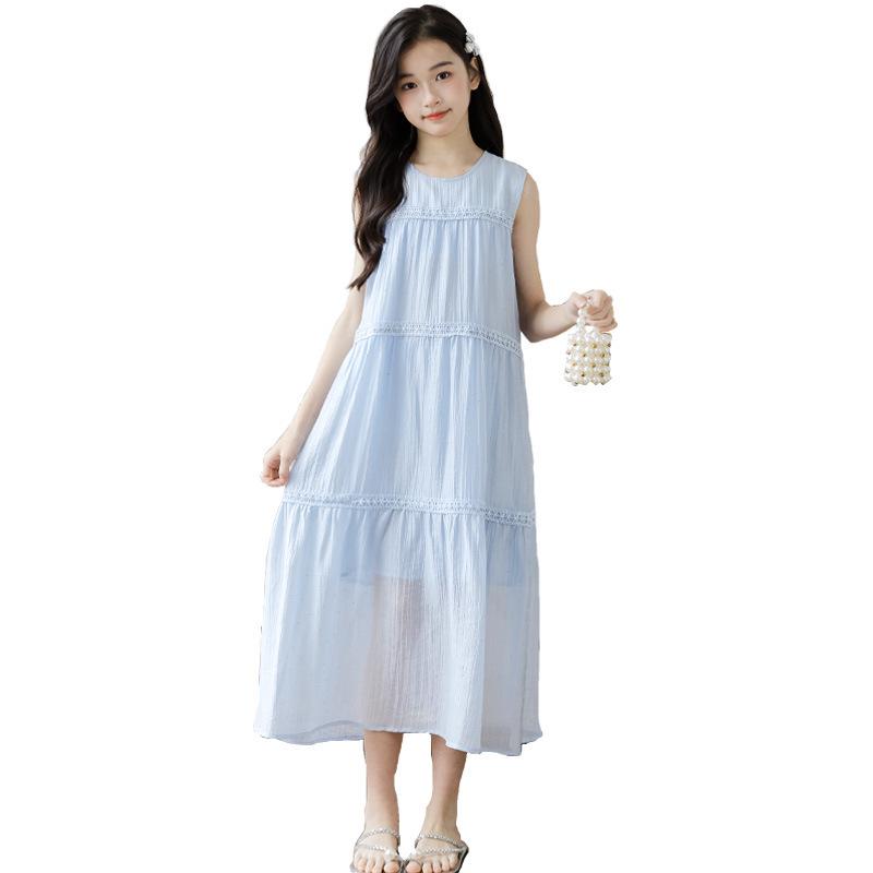 2025 Letní dívčí sladké krajkové sváteční vestové šaty s velkou sukní