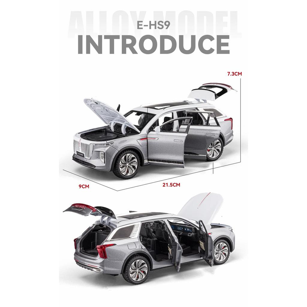 1/24 Hong Qi E-HS9 Pure Electric Large SUV Classic Alloy Car Model Diecasts Toy with Sound and Light Vehicles Decoration Toy Boy