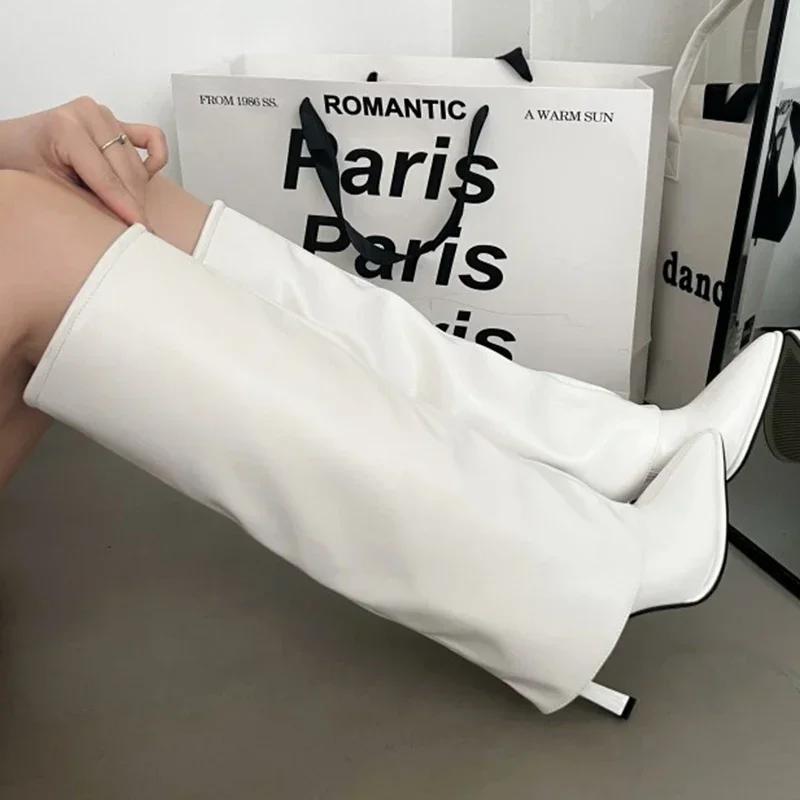 Ladies Modern Knee High Heels Boots Autumn Spring Fashion Slip On Female Pumps Footwear New Shoes Long Women Western Boots