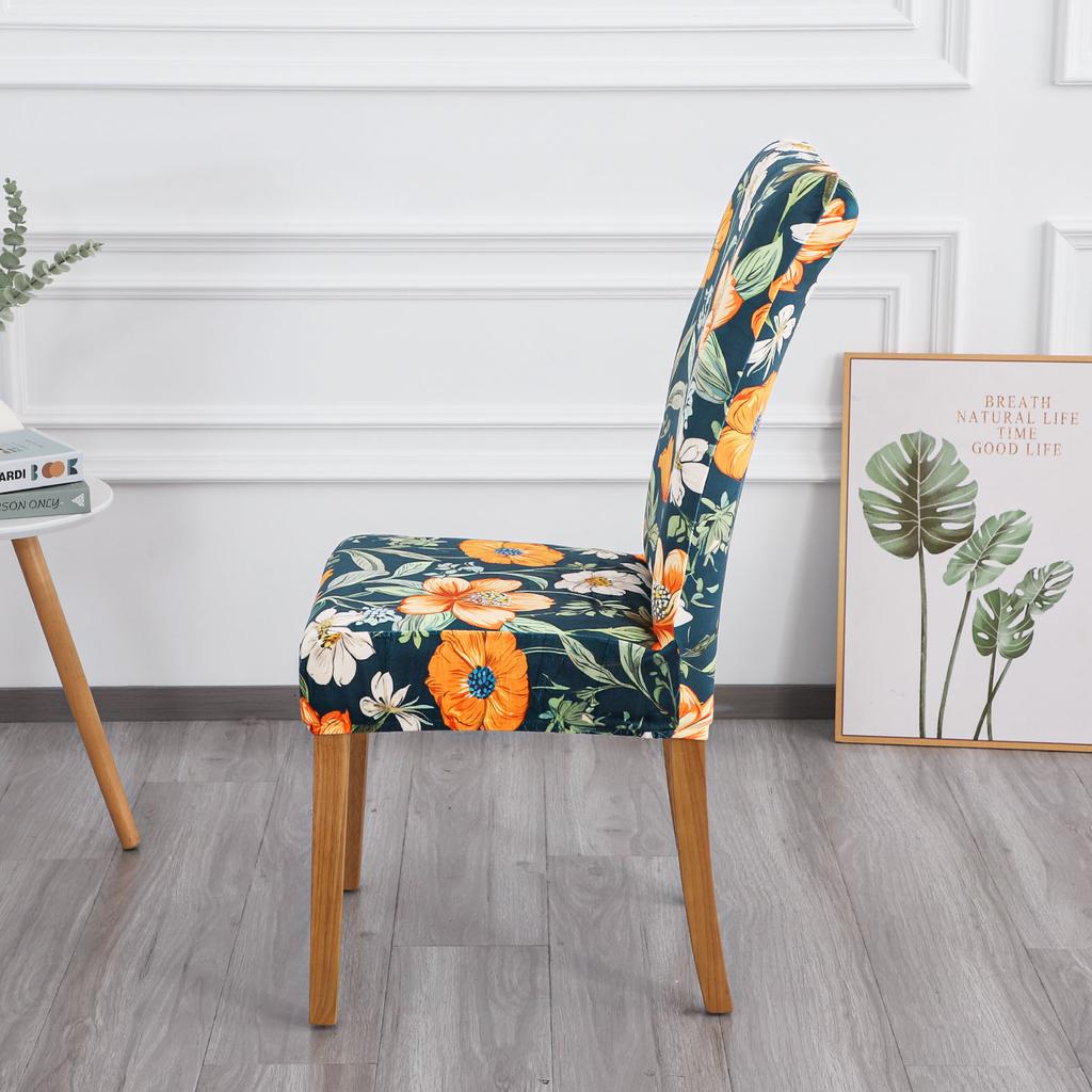 Green Chair Cover With Orange Flower Pattern