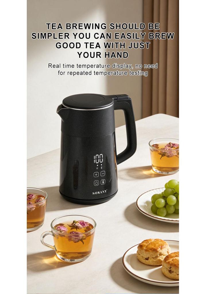 European Standard 2200W Electric Kettle, 1.7L Capacity, Touch Screen, 304 Stainless Steel, Rapid Heating.