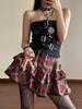 Punk Gothic Red Plaid Mini Skirt Women Vintage Y2k E-girl Emo High Waist Cake Skirt Harajuku Street Fairycore Grunge Clubwear