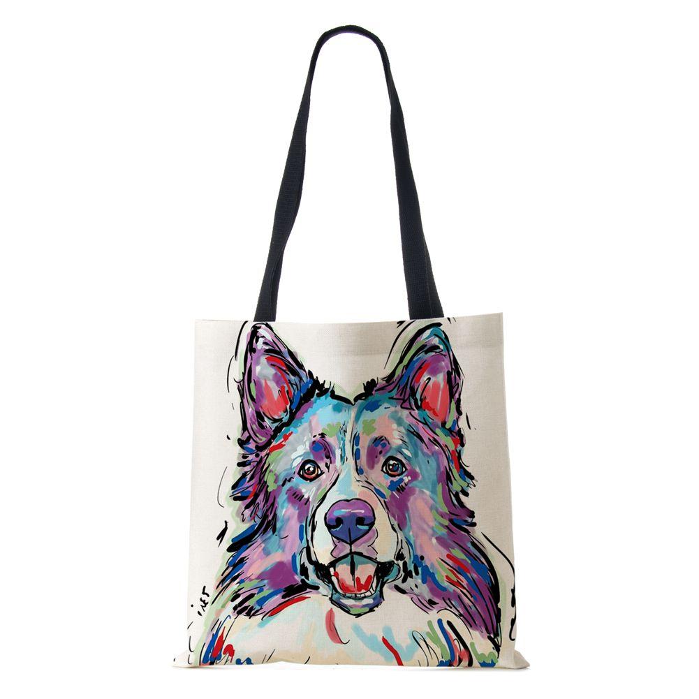 Women Shoulder Bag Shopper Travel Harajuku Canvas Casual Handbag Eco Reused Oil Painting Dog Large Capacity Tote Books Bag CLE