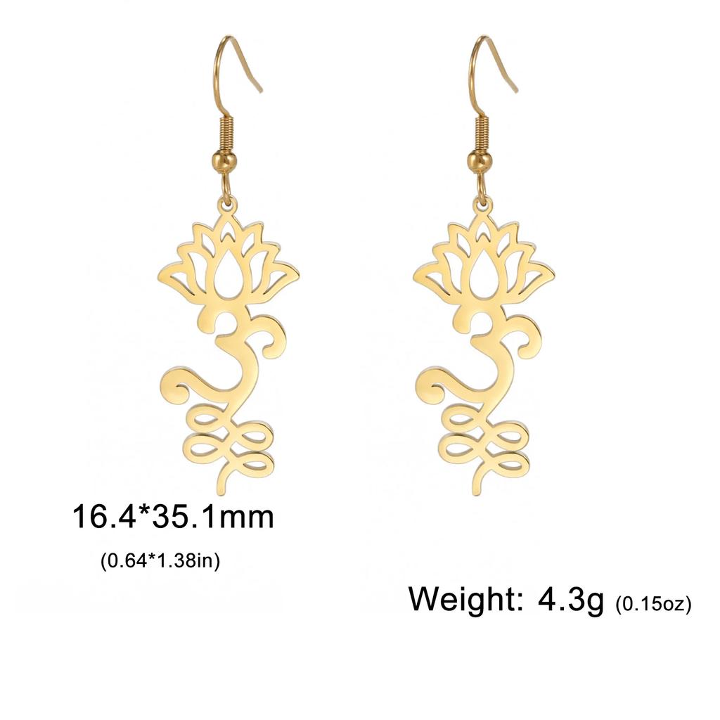 Skyrim Unalome Lotus Flower Dangle Earrings Stainless Steel Yoga Buddhism Pendant Drop Earring Spiritual Jewelry Gift for Women