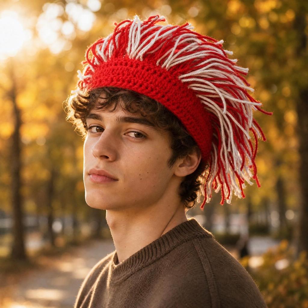 Knitted Beanie with Dangling Yarn Strands Full-Coverage Dread