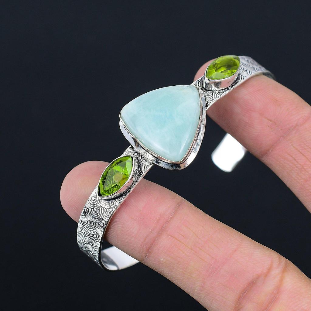 Friendship Day Deal Amazonite Gemstone Peridot Bangle Bracelet Sterling Silver