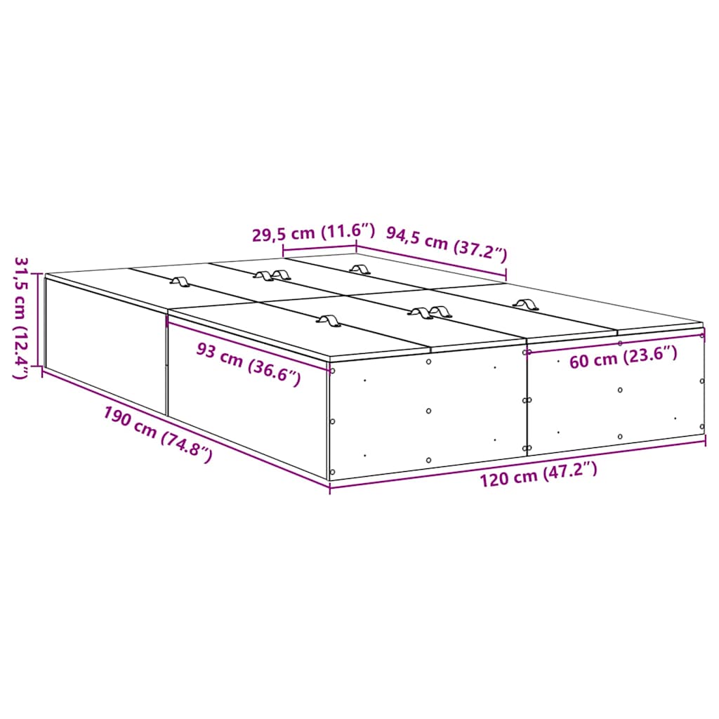 Storage Bed Frame Concrete Gray 120 x 190 cm Particleboard