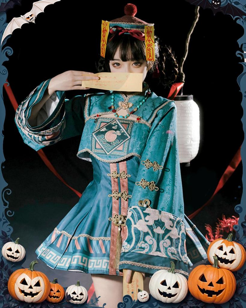 JIURUN Halloween Cosplay Jiangshi Lolita Anime Gothic Retro Lolita School Cultural Dark Performance Cute Christmas Costume, Dress, Embroidery, Lolita,
