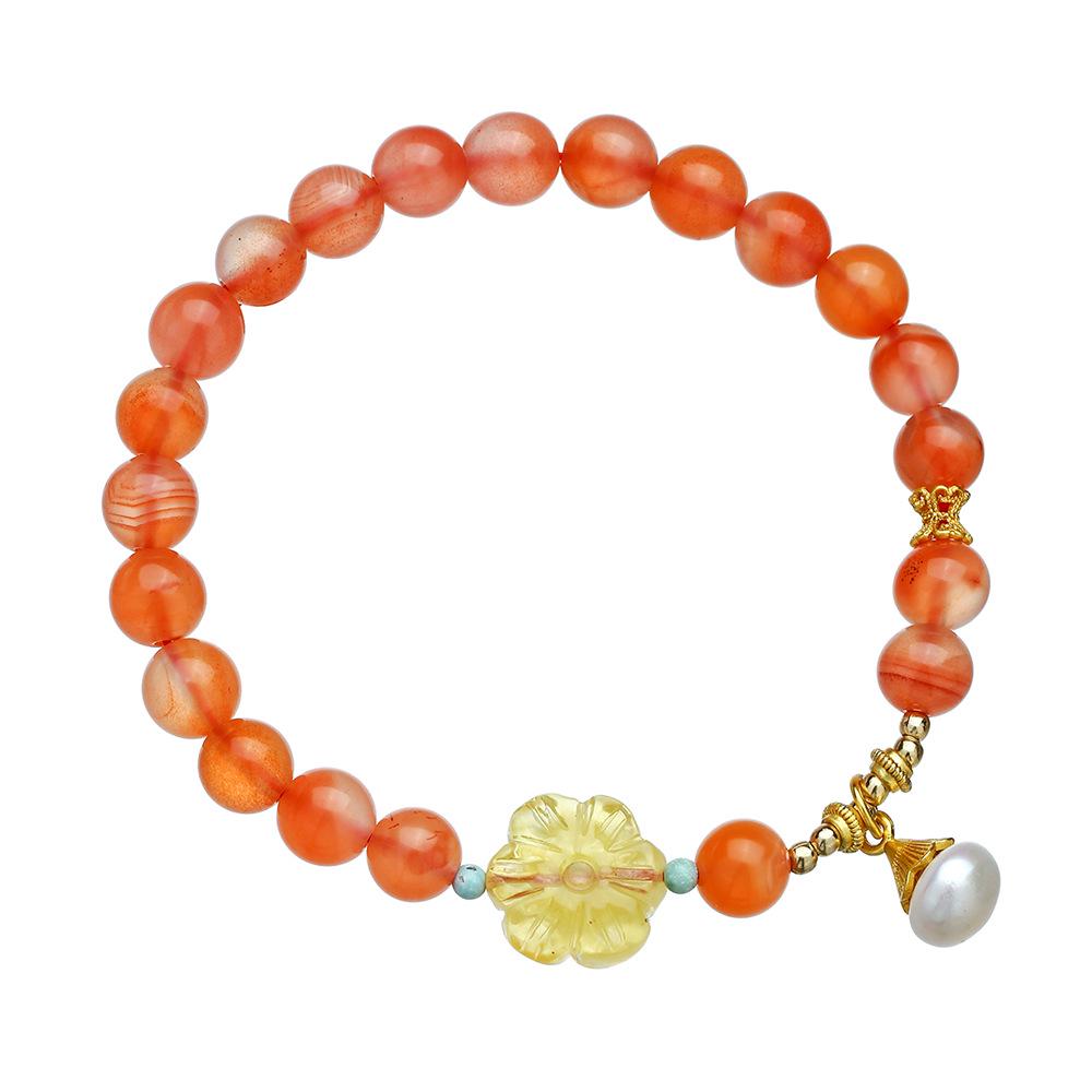 

Трендовый оригинальный браслет из красного южного бисера 2024 года с натуральным янтарем и жемчугом - модный подарок для девушки