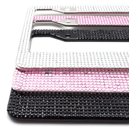 Rustfritt stål Rhinestones glitrende bil Auto Nummerskilt Ramme Tag Cover