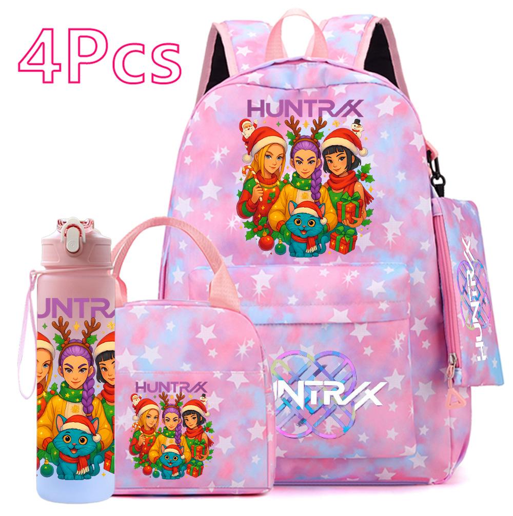 4 st/set Jul K-POP Tryckt Ryggsäck Handväska Pennskrin 750 ml Vattenflaska för Tonåring Pojke Flicka Bokväska Skolväska Med Drickmugg Barnpresent