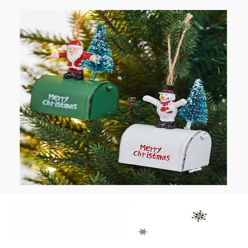 New Christmas Iron Decoration Small Mailbox Santa Claus Elk Pendant Holiday Snowman Ornament