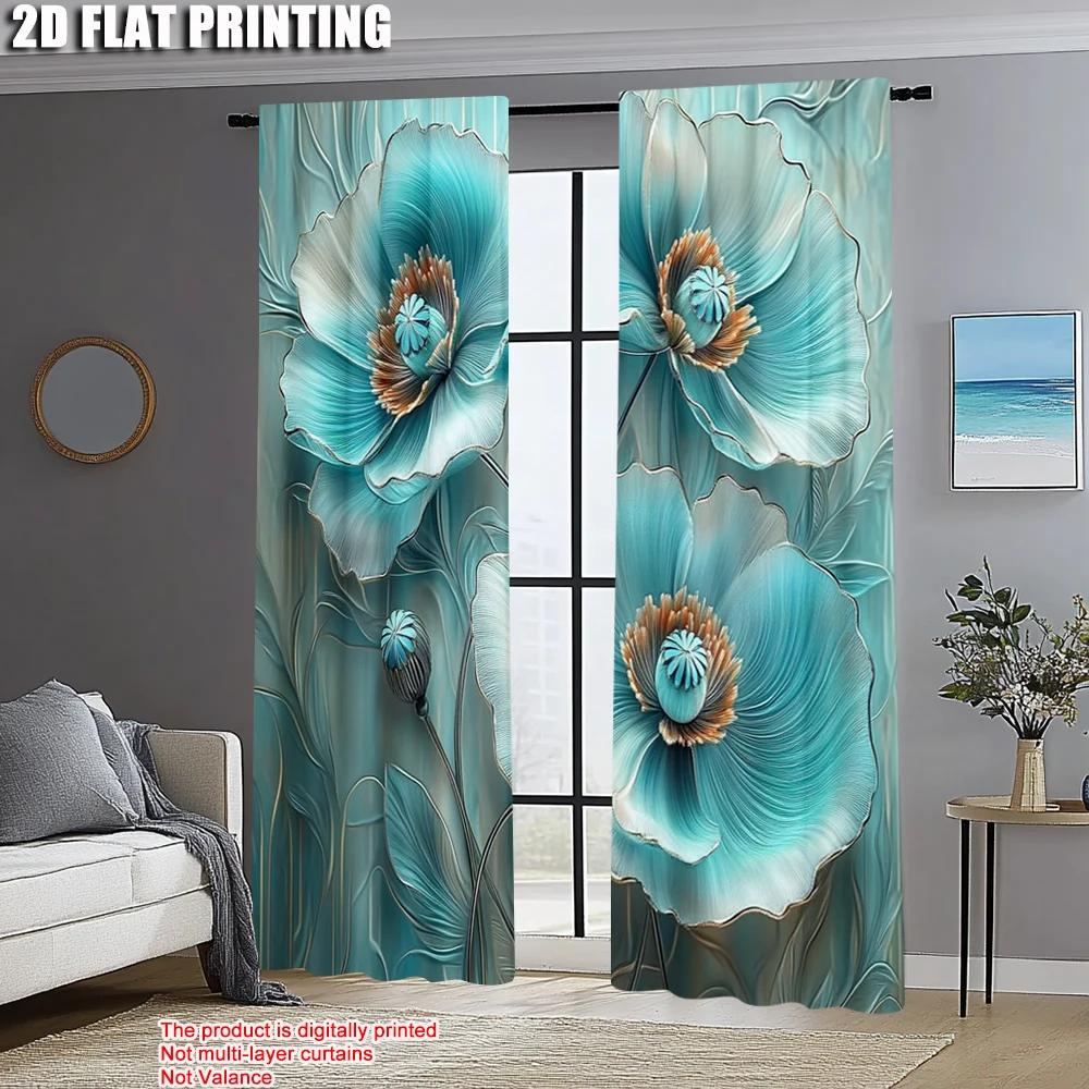 2pcs   Curtain Popular  print Blue Turquoise Floral Mandala Durable Polyester (without rod) Decorations For Home Ldeal for