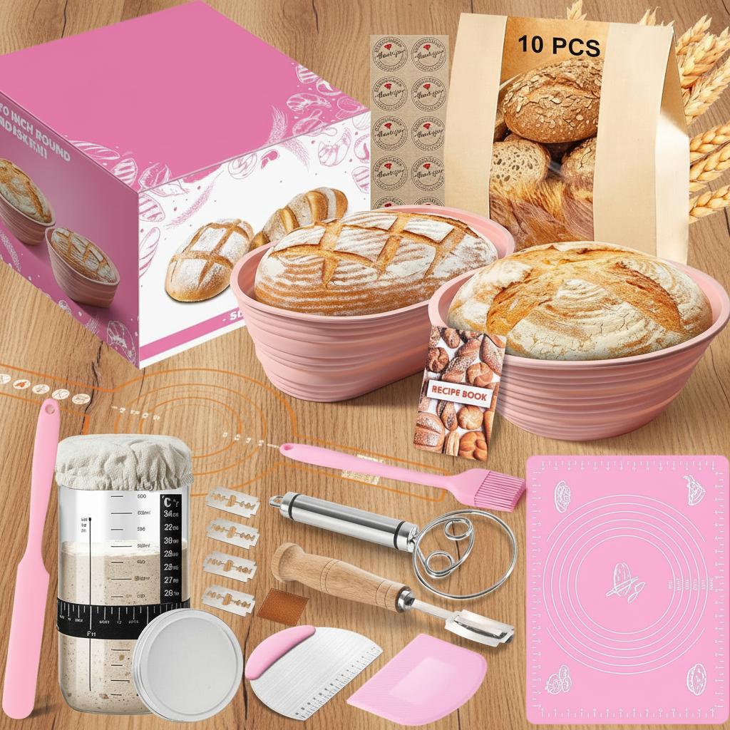 Bread Fermentation Baking Tool Set Including Cutter Rolling Pin Wicker Accessories For Home And Professional Use