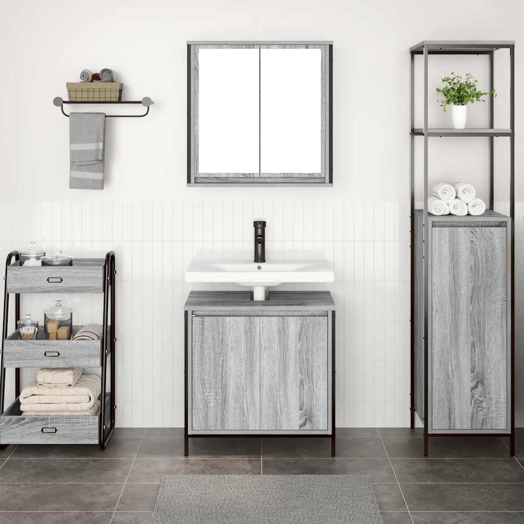 2 Piece Bathroom Furniture Set Grey Sonoma Particleboard