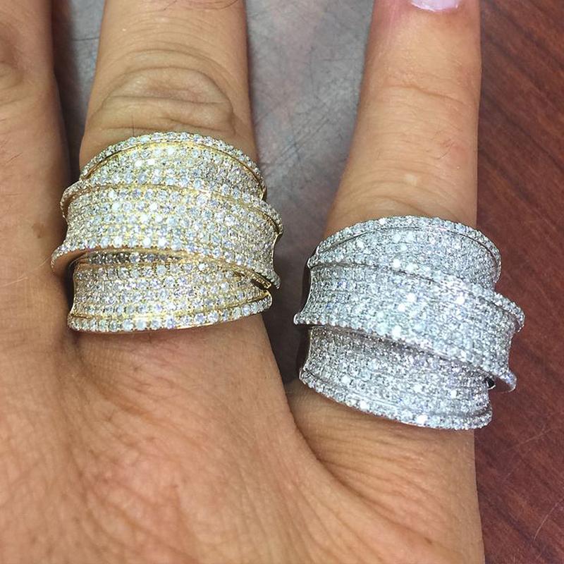 Huitan Luxury Wide Ring for Women Wedding Party Fashion Accessories Full Bright Cubic Zirconia Gold Color/CopperColor Jewelry