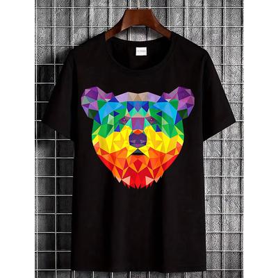 Geometric Rainbow Bear Design Men's T-Shirt Casual Wear Summer Gift for Him