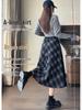 New Autumn/Winter Plus-Size Plaid Wool A-Line Midi Skirt for Women with Slimming Wide Hem