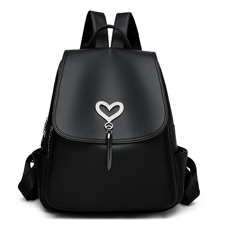 Damen Weiche Leder Pendlertasche Schwarz Schlicht und Leicht Shopping Reise Rucksack Freizeitrucksack