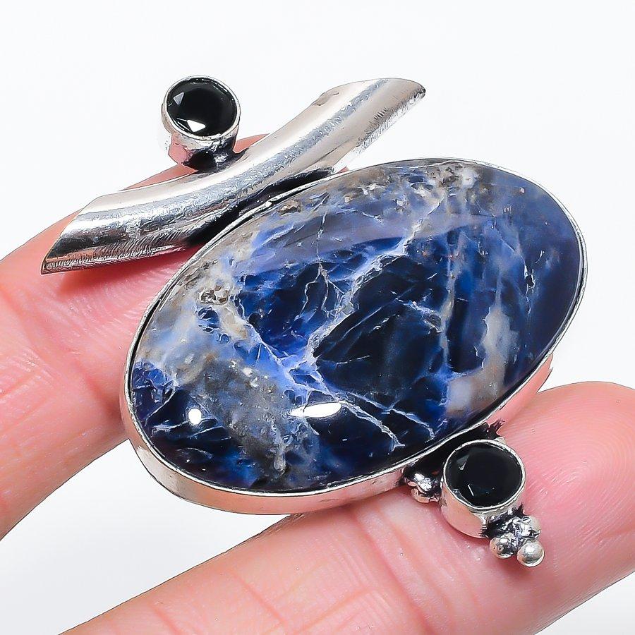 

Натуральный содалит, драгоценный камень шпинель, ювелирное украшение из стерлингового серебра 925 пробы, кулон 2,01 U4i36