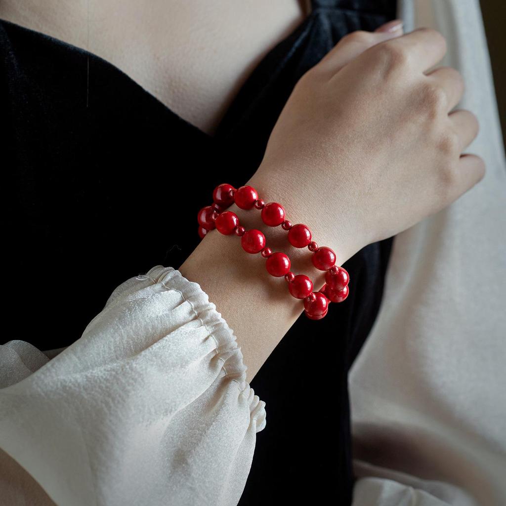 Xu Yan Style Rosy Red Agate Double-Wrap Bracelet, Skin-Brightening Cinnabar Hand String, Zodiac Gift