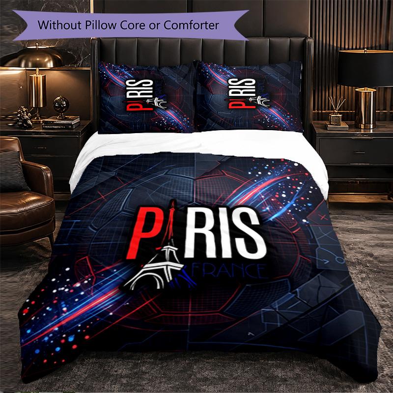 France Football Pattern 3 Pieces Bedding Set Soft Microfiber Duvet Cover with Pillow Cases for Bedroom