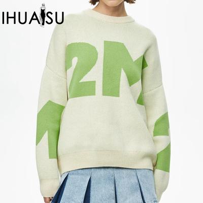 Damenmode, lässig, einfarbig, Druck, Herbst, Winter, lange Ärmel, O-Ausschnitt, lose Pullover