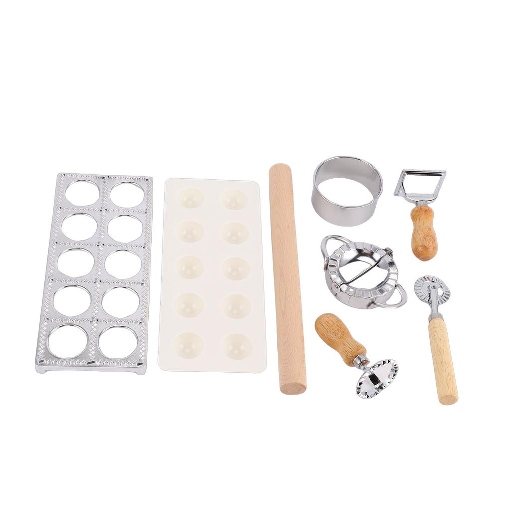 Ravioli Mold Set Alloy Ravioli Press Stamp Cutter Wheel Pasta Making Kit with Wooden Handle for Home and Restaurant