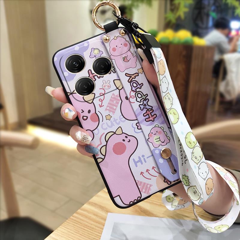 Wrist Strap Kickstand Phone Case For Tecno Spark20 Pro/KJ6 Durable Cute Silicone Anti-dust Back Cover Lanyard Soft case