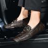 Mens Loafer Slip-On Shoes Genuine Leather Crocodile Texture Comfortable Casual Flat Winter