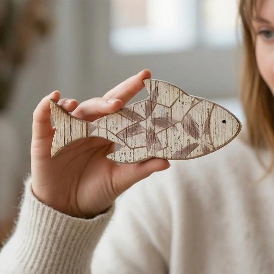 3 Pcs Wood Fish Nautical Wall Decor, Vintage Beach Coastal Theme Fish Wall Art, Rustic Farmhouse Hanging Sculpture for Lake House, Bathroom
