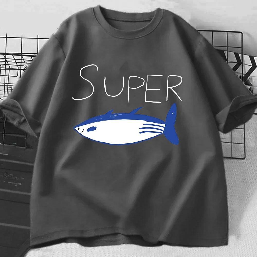 Kpop Korean Jin Super Thunfisch Fisch T-Shirts Mode Vintage Kurzarm T-Shirt Unisex Unisex Kleidung Baumwolle Lässig Übergroßes T-Shirt