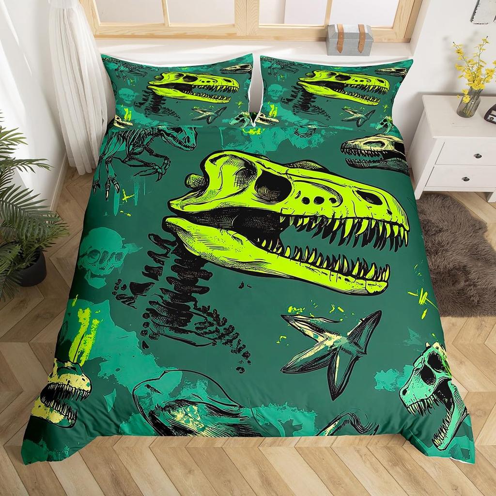 Jurassic Duvet Cover Sets Lightweight Quilt Covers Bedroom Decor Dinosaurs Illustrations Skeleton Biology Historic Bedding Sets