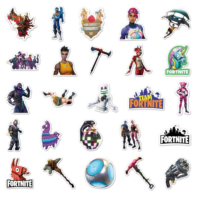 50pcs Fortnite Waterproof Sticker Graffiti Game Character Scooter Gaming Handbooks Computer Ornament Sticker Long Lasting