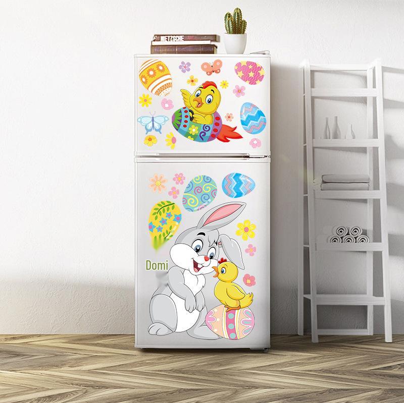 Easter Cartoon Rabbit & Egg Window Glass Stickers for Refrigerator & Cabinets